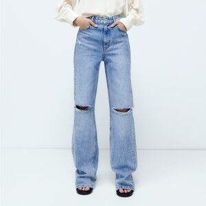 Zara Full Length High Waisted Ripped Jeans